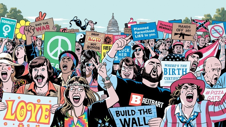 Illustrated Collage Of Protesters Over Time